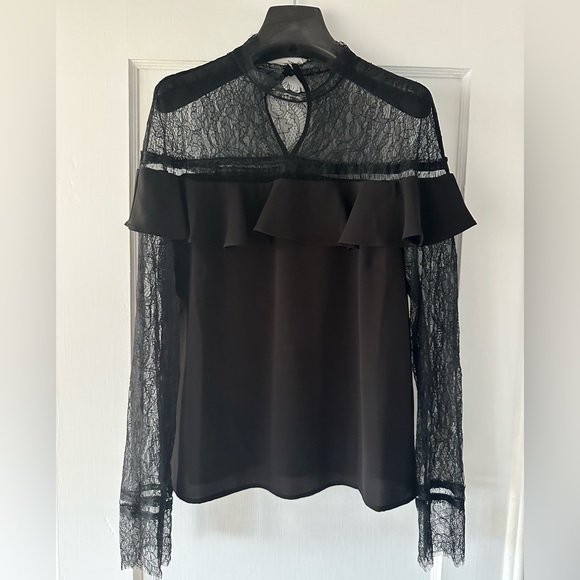 Lace ruffle blouse - black sz:M - Picture 1 of 6